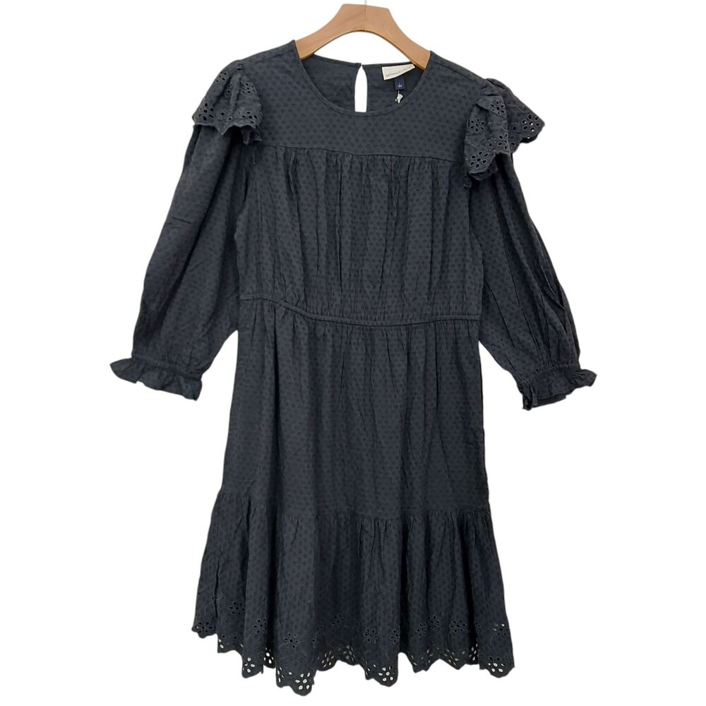 Universal Thread Dress Womens Large Faded Black Eyelet Embroidered 3/4 Sleeve